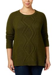 NY Collection Womens Plus Cable Knit Scoop Neck Pullover Sweater
