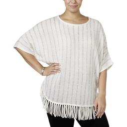 NY Collection Womens Plus Sequin Fringe-Hem Sweater