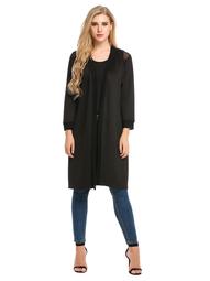 Women's Long Sleeve Open Front Patchwork Cardigan Coat Plus Size KMIMT