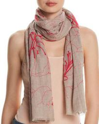 Embroidered Floral Oblong Scarf