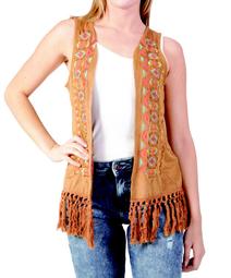 Extra Touch Women's Plus Sueded Fringed Vest