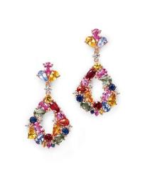 Multi Sapphire Drop Earrings with Diamonds in 14K Rose Gold - 100% Exclusive