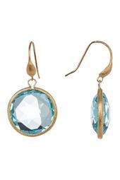 18K Gold Clad Faceted Sky Blue Crystal Dangle Earrings