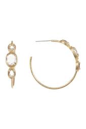 Faceted 3 Stone Rock Crystal 36mm Hoop Earrings