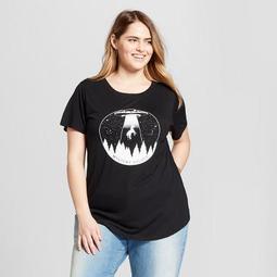 Women's Plus Size UFO Scoop Neck Short Sleeve Graphic T-Shirt - Modern Lux - Black