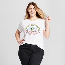 Women's Plus Size Human Are Not Real Scoop Neck Short Sleeve Graphic T-Shirt - Modern Lux - White
