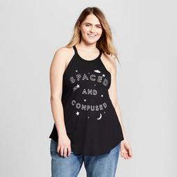Women's Plus Size Spaced and Confused Stars High Neck Tank Top - Modern Lux - Black
