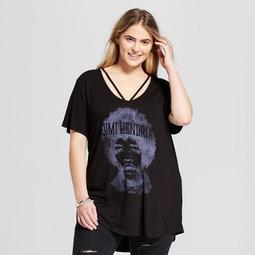 Women's Jimi Hendrix Plus Size Drapey Short Sleeve Clavicle T-Shirt (Juniors') Black