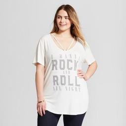 Women's Plus Size  I Wanna Rock and Roll All Night Drapey Short Sleeve Clavicle T-Shirt - Lyric Culture (Juniors') - White