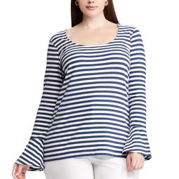 Plus Size Chaps Striped Bell Sleeve Top