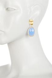 18K Gold Clad Faceted Blue Onyx Oval Satin Drop Earrings
