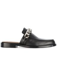 Black Chain Leather Mules