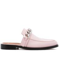 pink chain flat leather loafers