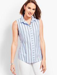 The Classic Sleeveless Button Front Shirt - Stripe