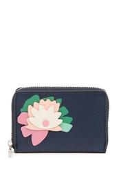Flower Applique Leather Card Case - RFID Protection