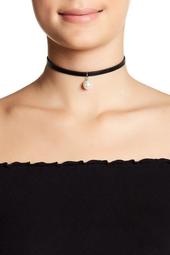 12mm Freshwater Pearl Black Leather Cord Choker