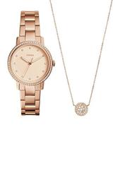 Women's Neely Crystal Accented Bracelet Watch & Necklace Set, 35mm