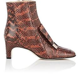 Square-Toe Snakeskin Ankle Boots