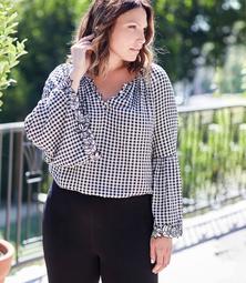 Plus Size Gingham Bell Sleeve Top