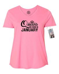 Queens Are Born In January Plus Size Womens V Neck T-Shirt Top