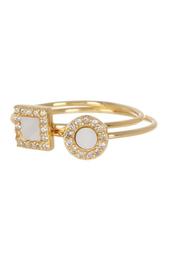 18K Gold Plated Sterling Silver Mother of Pearl & Halo Set Crystal Ring Set - Size 7