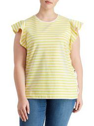 Plus Striped Cotton Flutter-Sleeve T-Shirt