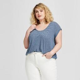 Women's Plus Size Textured Scoop Neck Stripe Short Sleeve T-Shirt - Universal Thread™