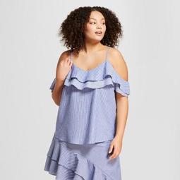 Women's Plus Size Striped Cold Shoulder Cami - A New Day™ Blue
