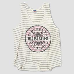 Junk Food Women's Plus The Beatles Sgt. Pepper's Band Club Striped Tank Top - White