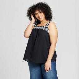 Women's Plus Size Embroidered Strap Tank - Universal Thread™ Black