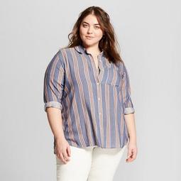 Women's Plus Size Striped Long Sleeve Button-Down Shirt - Universal Thread™ Blue