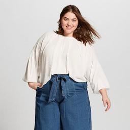 Women's Plus Size Long Sleeve Pleated Top - Universal Thread™ White