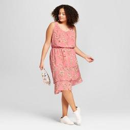 Women's Plus Size Floral Print Asymmetrical Hem Dress - A New Day™ Pink