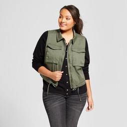 Women's Plus Size Cropped Military Vest - A New Day™ Green