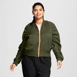Hunter for Target Women's Plus Size Ruched Sleeve Bomber Jacket - Olive