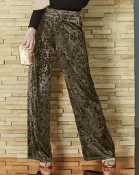 Crushed Stretch Velour Wide Leg Trousers