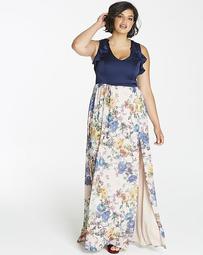 Satin Top Floral Print Maxi Dress