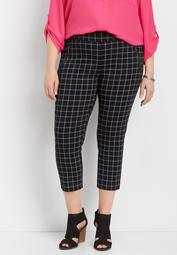 plus size pull on plaid crop pant