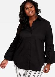 Tucked Bell Sleeve Button Up