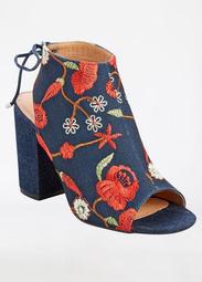 Floral Embroidered Tie Back Bootie - Wide Width
