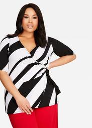 Contrast Striped Wrap Top