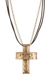 Leather & Chain Cross Pendant Necklace