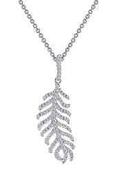 Platinum Sterling Silver Pave Feather Necklace