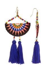 Embroidered Bead Accent Multi-Color Tassel Earrings
