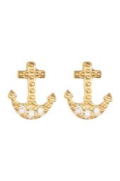 Gold Plated CZ Anchor Stud Earrings