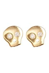 Gold Plated Sterling Silver CZ Skull Stud Earrings