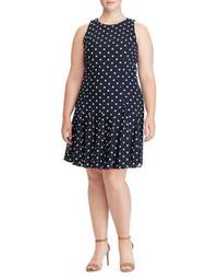 Plus Dotted Georgette Fit-&-Flare Dress