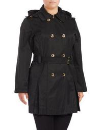 Plus Hooded Double-Breasted Trench Coat