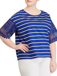 Plus Striped Bell-Sleeve Cotton Top