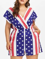 Plus Size Cap Sleeve American Flag Romper